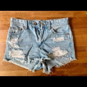 Distressed denim shorts